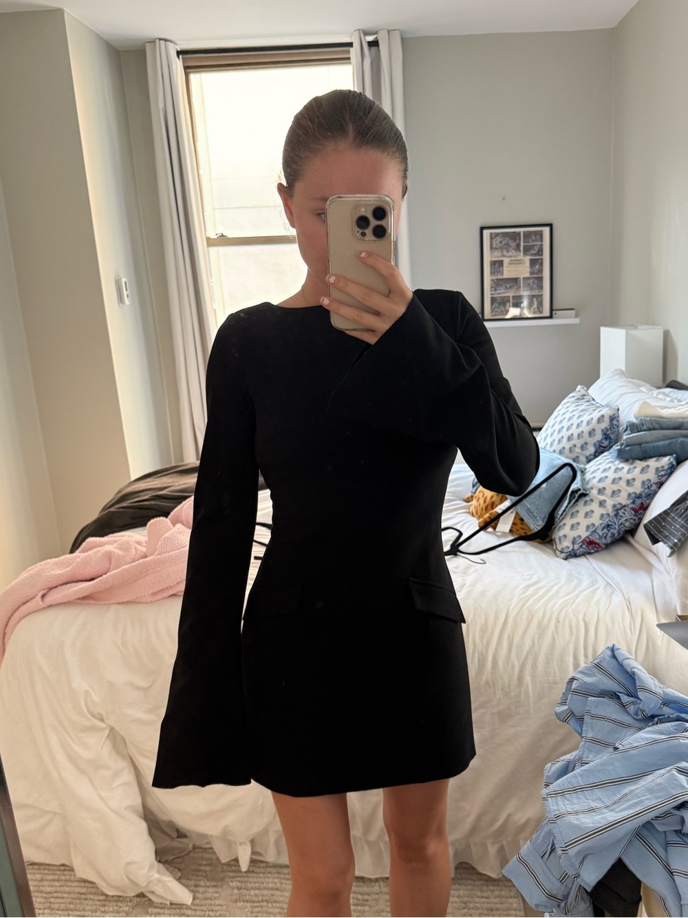 Princess Polly Black Long Sleeve Open Back Mini Dress